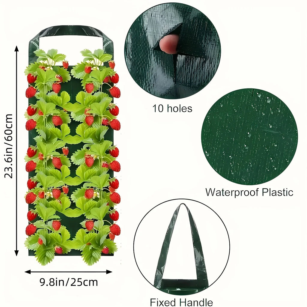 3pcs Hanging Plant Bags with 8 Holes for Strawberries, Multi-Pocket Perforated Grow Bags for Home Fruit Cultivation & Garden Use Oasis Select