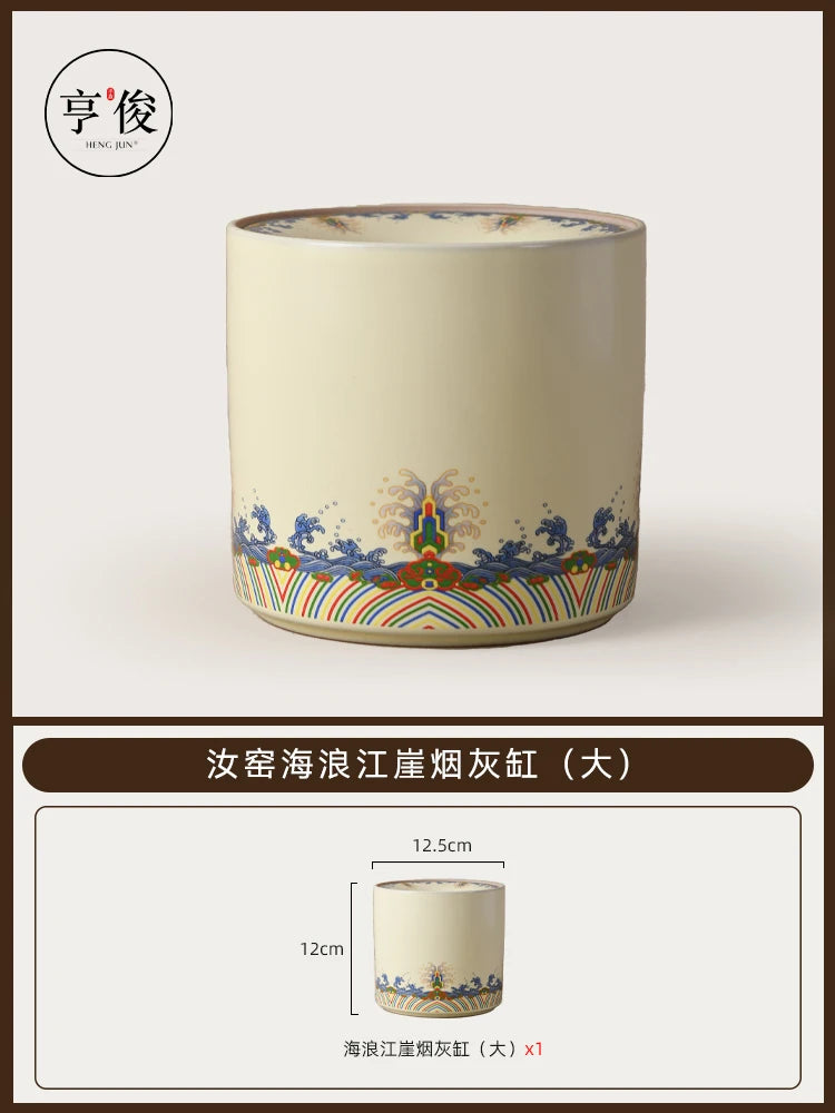 Blue and White Ru Kiln Wrapped Lotus Ashtray with Cover Fly Ash Proof Ashtray Ceramic Tea Residue Jar Tea Ceremony Accessories Oasis Select Large B