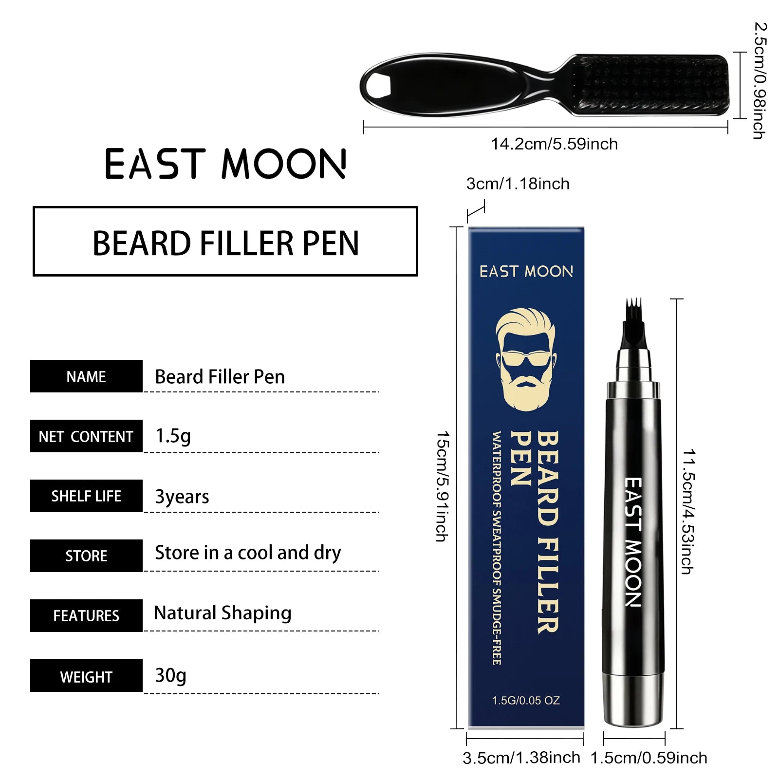 Beard Filler Pen Waterproof Sweatproof Smudge Free Natural Shaping Long Hold Moustache Color Shaping Tools 1.5g With Brush Kit Oasis Select 1 PCS