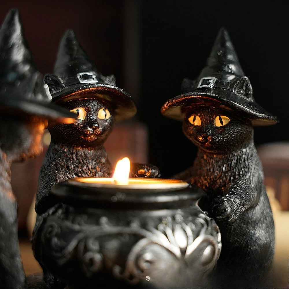 Halloween Wizard Cat Mysterious Dark Style Retro Display Resin Craft Scented Candle Candlestick Oasis Select