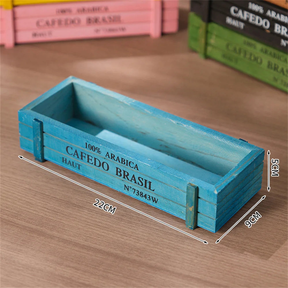 Retro Wooden Planter Box for Succulents & Micro Landscape Decor