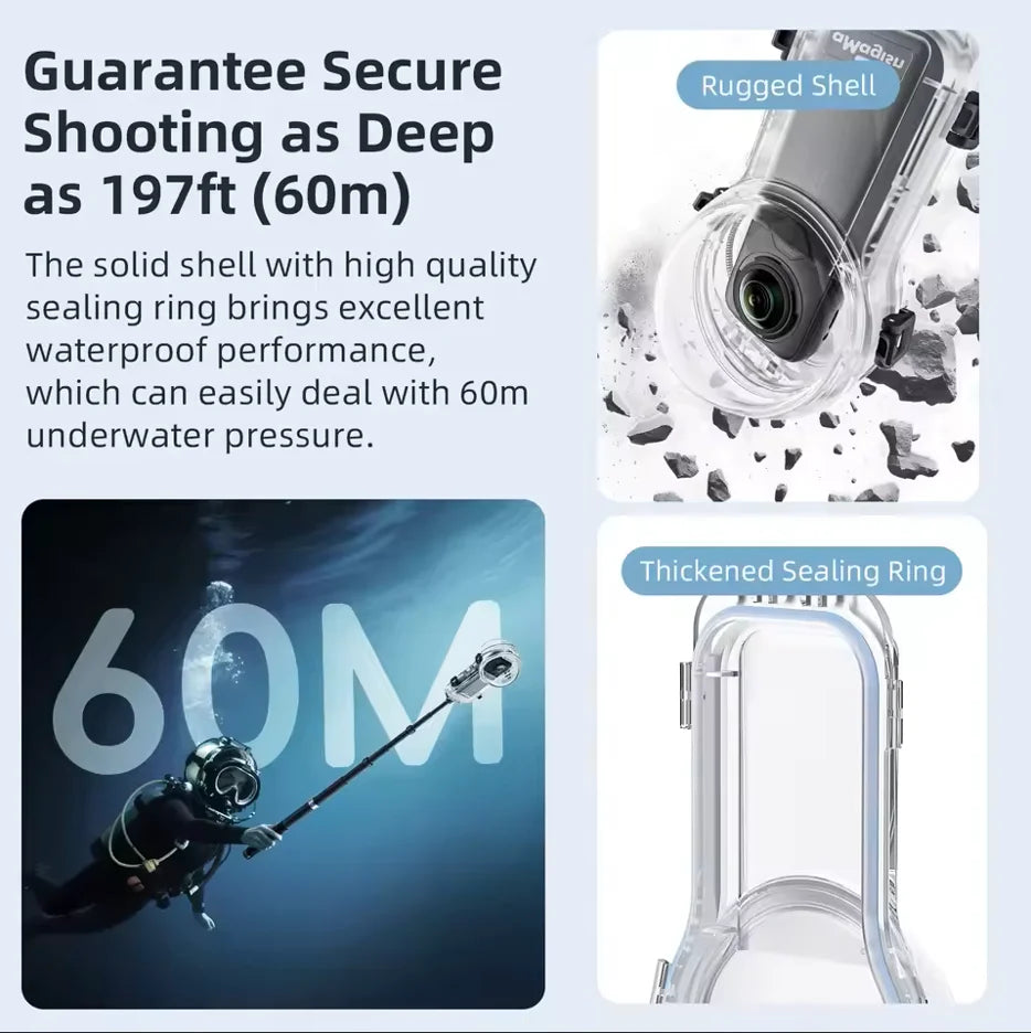 AMagisn Invisible Dive Case for Insta360 X5/X4 – 60m Waterproof