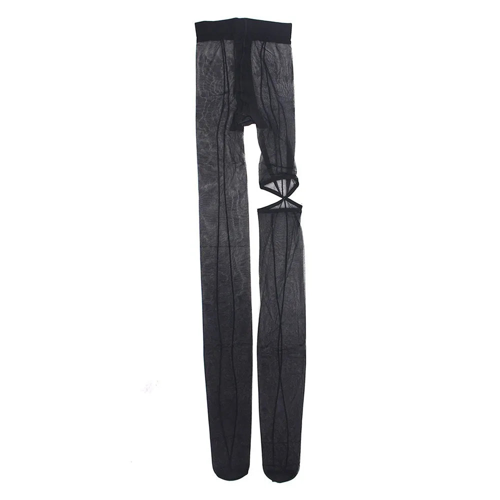Fashion Personality High Pantyhose Asymmetry Hollow Out Female Stockings Leggings Perspective Vertical Line Tights Women Oasis Select 3 One Size