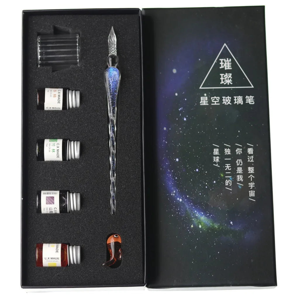Star glass pen dipped in fountain pen gift box gold powder color ink set for students, net red Tiktok creative gift pen Oasis Select 8