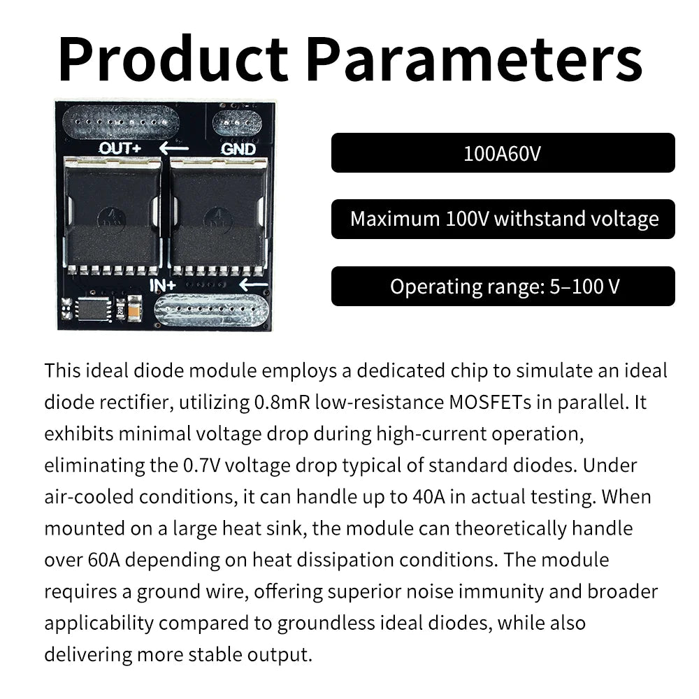10A 30A Ideal Diode Module Anti-backflow Anti-reverse Ultra-low Power Simulation Mini Rectifier Board 60V 100V Oasis Select
