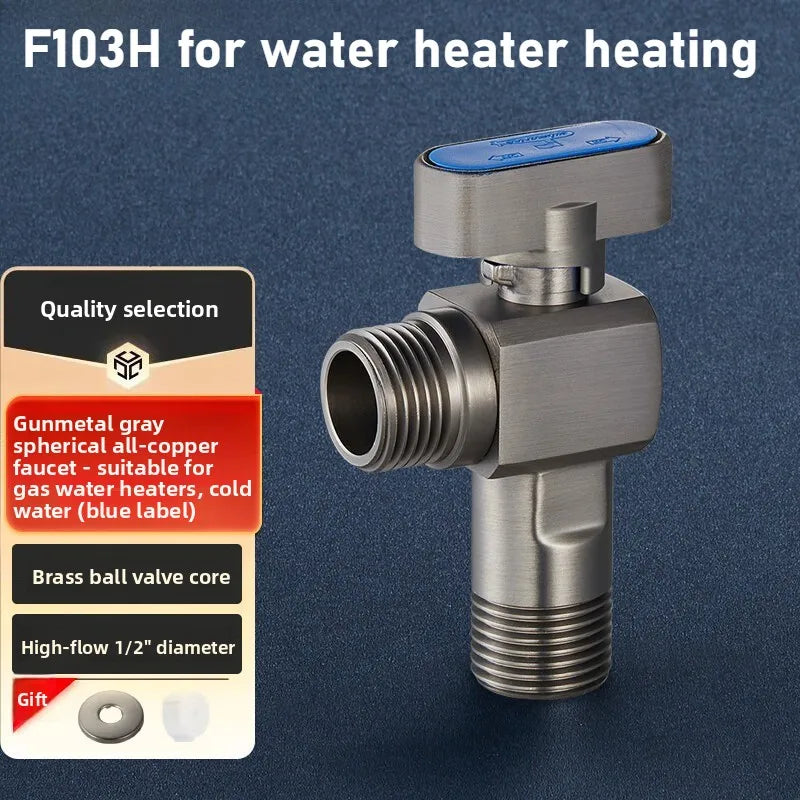 Brass High Flow Ball Valve Fully Open Ball Core Angle Valve Gas Water Heater Hot and Cold Universal 4 Points 6 Points Oasis Select 4point gun gray blue 1pcs