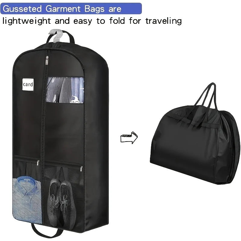 Travel Suit Bag with Zipper Closure, Gusseted Hanging Clothes Storage Organizer and Pocket for Shirts, Coats, Dresses Oasis Select black