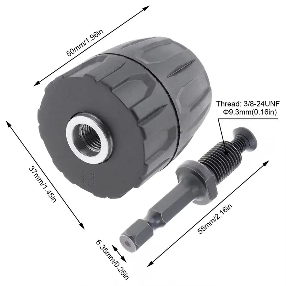 1Pcs 0.8-10mm Keyless Drill Chuck 3/8" to 24UNF Thread Quick Connection Quick Change Adapter Steel 1/4" Hex Shank Oasis Select