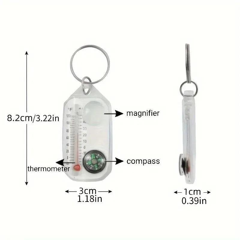 3 in 1 Keychain Compass Portable Mini Keychain Outdoor Thermometer Magnifying Glass Compass Camping Essentials Survival Tools, Oasis Select