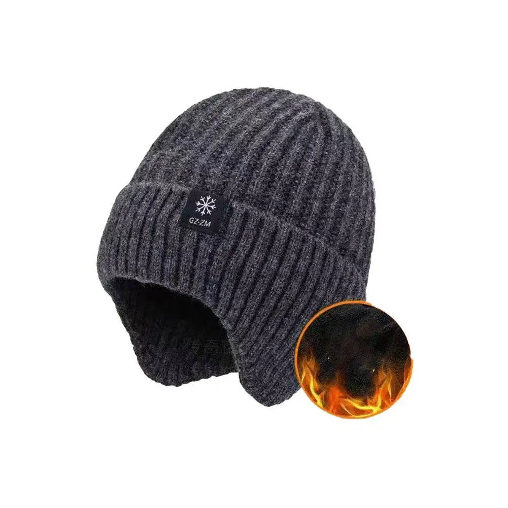 Men's Winter Knitted Beanie with Ear Protection – Snowflake Hat