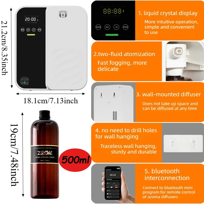Intelligent Aromatherapy Machine Humidifier Bedroom Fresh Air Toilet Deodorization Fragrance 500ml Large Capacity Aroma Diffuser Oasis Select