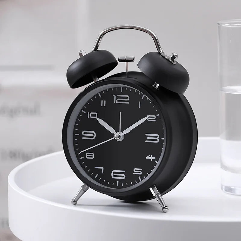 Alarm Clock Creative Metal Silent Night Light Fashion Multifunctional Personality Student Living Room Bedroom Bedside Bell Clock Oasis Select black