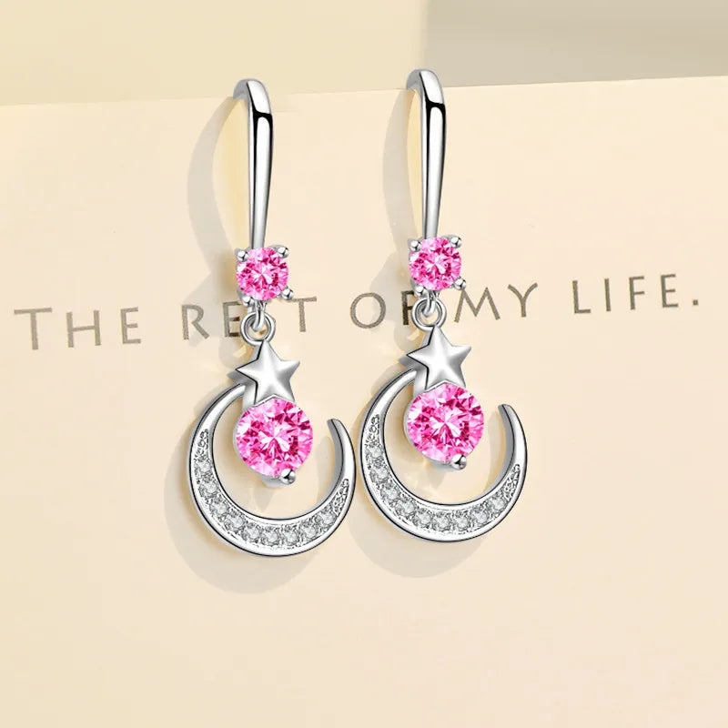 Star & Moon Dangle Drop Earrings – Crystal, 3 Colors | Oasis