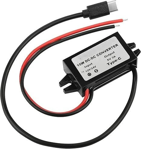DC To DC 12V/24V Step Down To 5V 3A 15W Converter Waterproof Buck Module Power Adapter For Car Radio Dash Cam GPS Navigation Oasis Select USB Type-C Connector 12V 24V 5V 3A