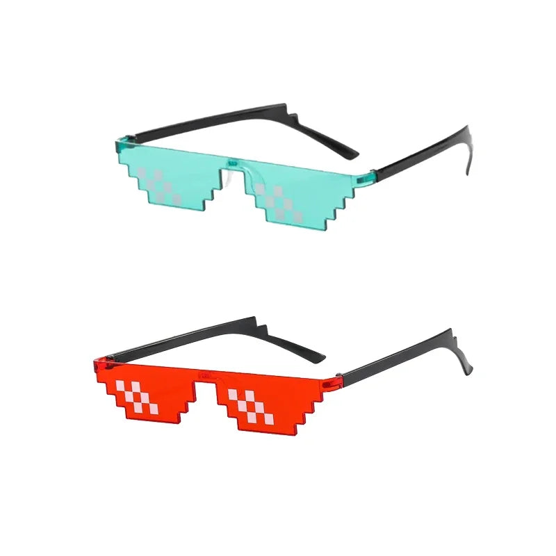 1-6PCS NEW Design Funny Mosaic Sunglasses Thug Life Sun Glasses Pixel Black Retro Gamer Robot Sunglasses Birthday Party Cosplay Oasis Select Red-Green