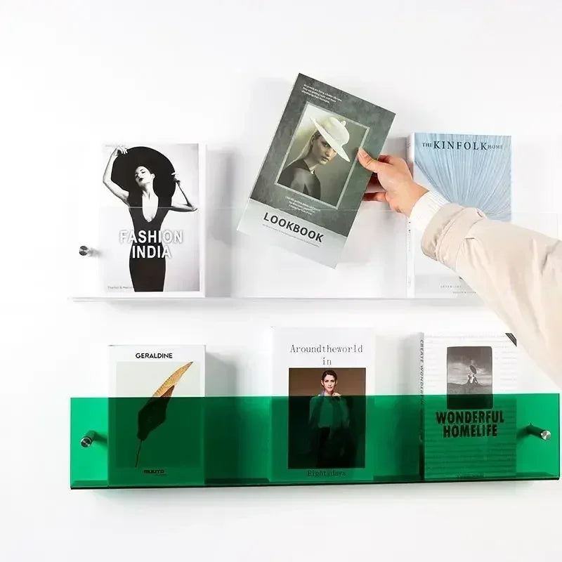Acrylic Wall Mounted Bookshelf – Transparent Book & Magazine Rack