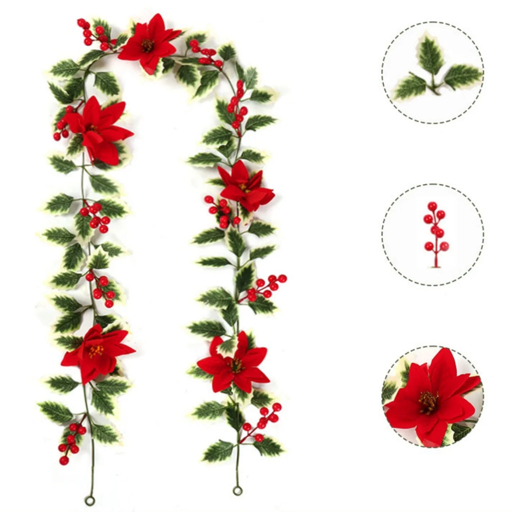 2M Christmas Garland String Light Artificial Red Berry Holly Leaves DIY Rattan Wreath For Xmas New Year Holiday Home Decoration Oasis Select Style 10