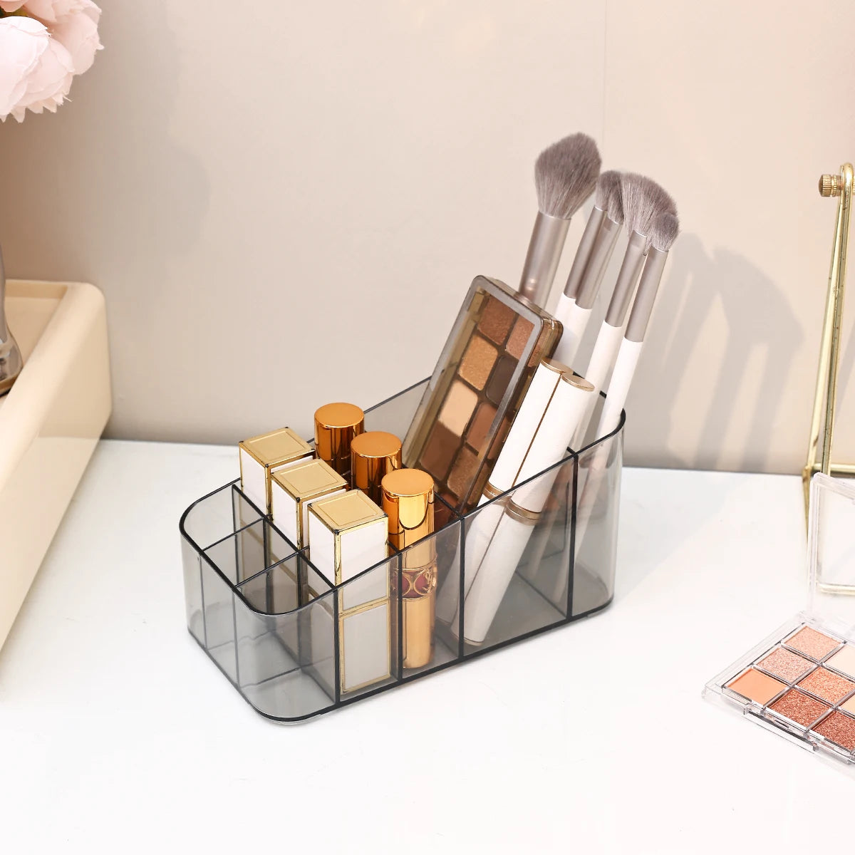 1pc Transparent/Transparent Black Cosmetics Storage Rack Multi Grid Makeup Brush Lipstick Makeup Brush Storage Box Oasis Select