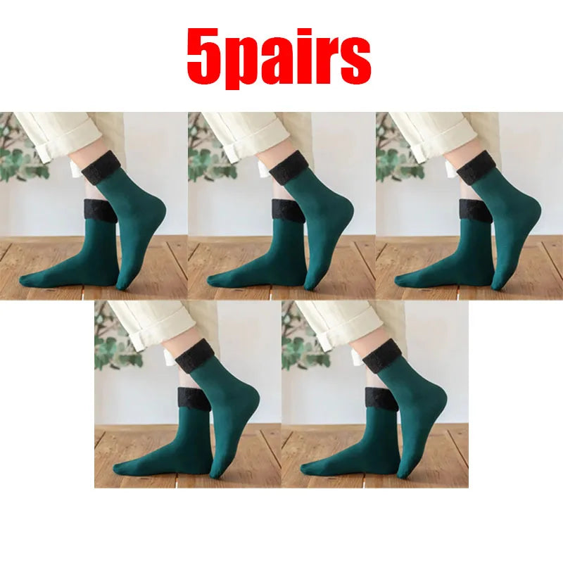 1/3/5pairs Women'S Velvet Thick Floor Socks Home Sleeping Socks Winter Warm Soft Warm Plush Sock Girls Solid Color Velvet Socks Oasis Select green 5