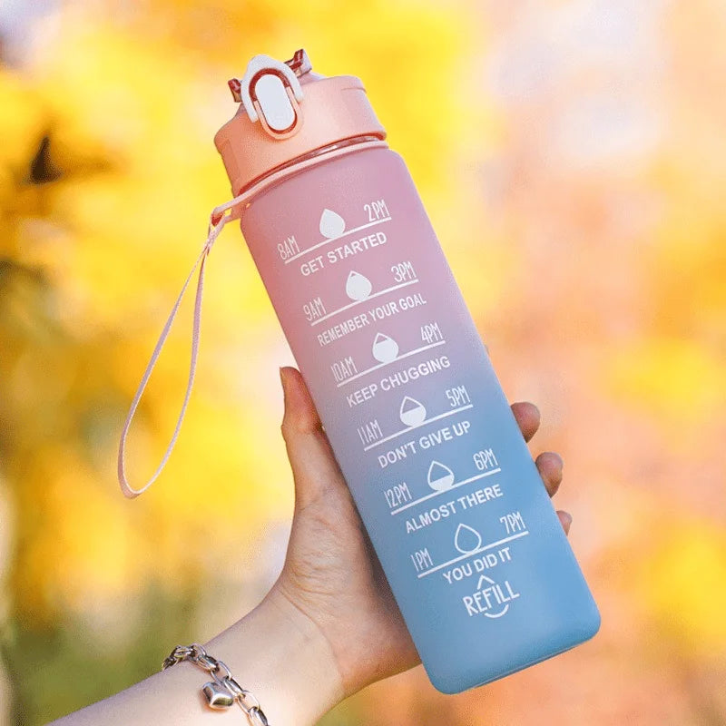 2 Liter Water Bottle with Straw Female Girls Large Portable Travel Bottles Sports Fitness Cup Summer Cold Water with Time Scale Oasis Select pink blue-900ml 2.0L