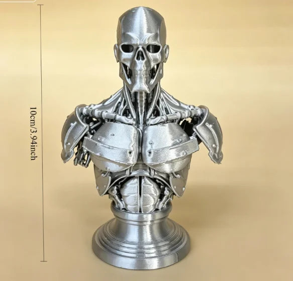 Cyberpunk Armored Skeleton Bust Figurines 3D Printed Skull Torso Statues Sci-Fi Tabletop Ornament Decor for Gaming Desktop Gifts Oasis Select Robot silver