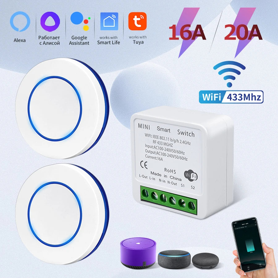 Tuya WiFi Smart Switch 20A RF433MHz – Alexa & App Control WiFi Smart Switch Oasis Select