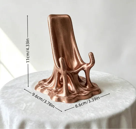 Melting Liquid Fluid Phone Stand 3D Printed Portable Desktop Cell Phone Holder Mobile Cradle Home Office Kawaii Table Decor Gift Oasis Select Melted silk bronze