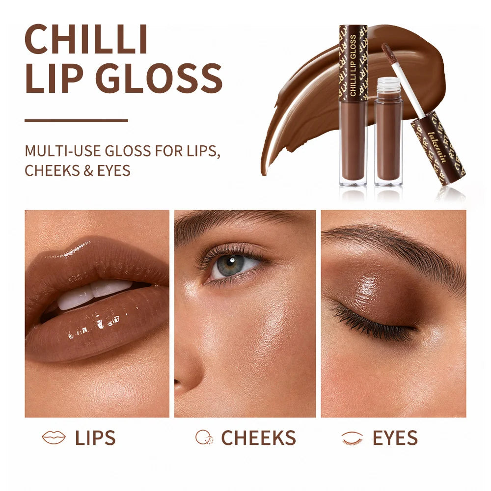 Chilli Lip Gloss Deep Hydration Natural Plumping Effect Glossy Finish Smooth Creamy Texture Chocolate Color Plumping Lip Gloss Oasis Select
