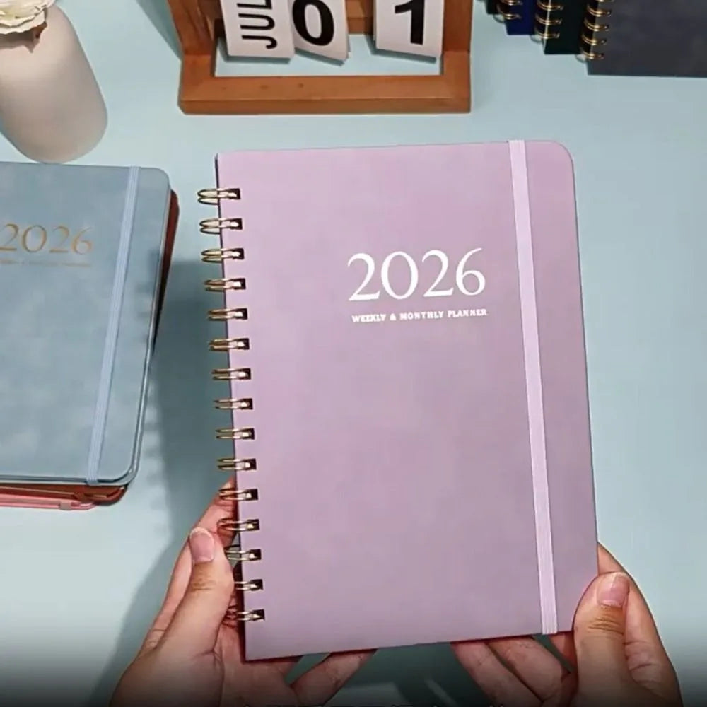 A5 2026 Weekly Monthly Planner PU Leather Cover Self-fill Coil Schedules Notebooks with Strap Calendar Daily Planner Notepad Oasis Select