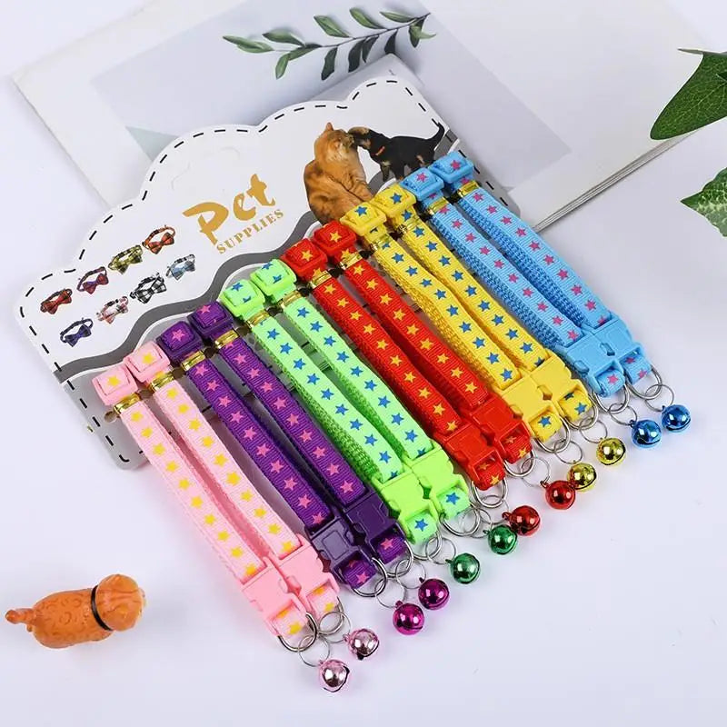 12Pcs 6 Colors Pet Cat Puppy Buckle Collar With Bell Footprint Mix Color Anti-Lost Dog Collars Pet Accessories Oasis Select A7