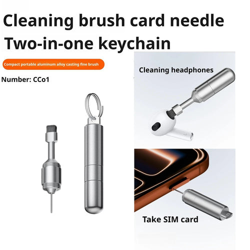 2-in-1 Aluminum Alloy SIM Card Eject Pin Keychain, Portable SIM Tray Removal Tool with Earbuds Cleaning Brush for All Smartphone Oasis Select