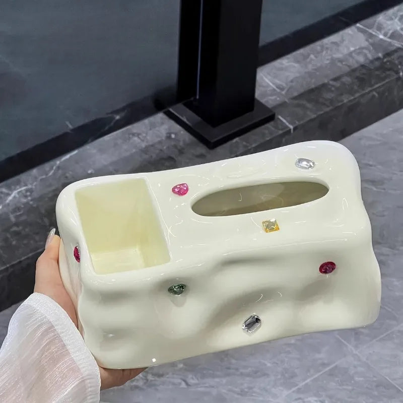 1pcs Paper Towel Box High-end Light Luxury Living Room Household Ceramic Paper Drawer Tea Table Remote Control Storage Oasis Select