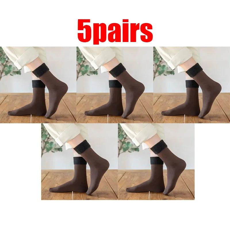 1/3/5pairs Women'S Velvet Thick Floor Socks Home Sleeping Socks Winter Warm Soft Warm Plush Sock Girls Solid Color Velvet Socks Oasis Select coffee 5