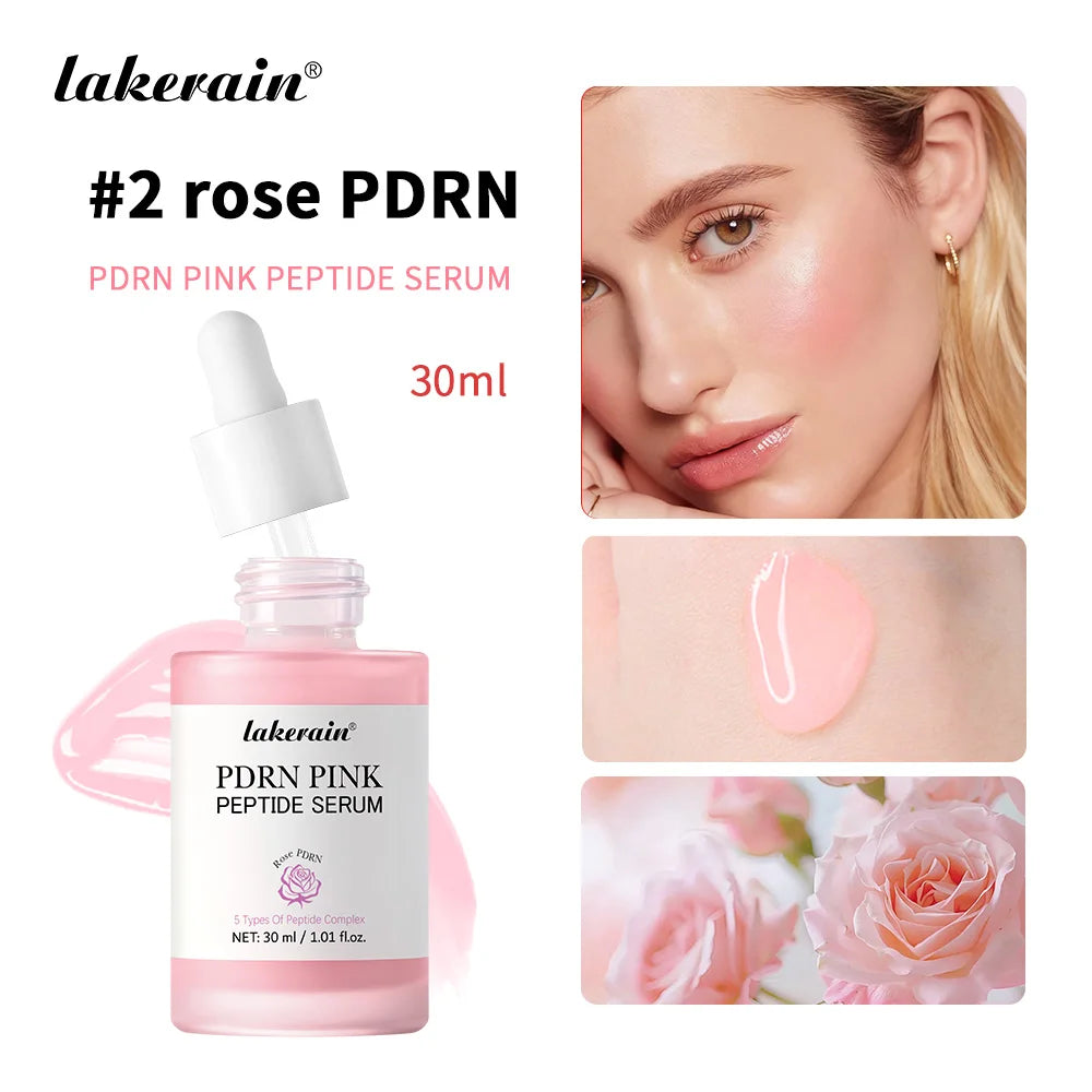 Lakerain Salmon DNA PDRN Pink Peptide Serum Smooth Face Skin Pink Glow Essence Moisturizing Hydrating Korean Skincare Product Oasis Select Rose PDRN