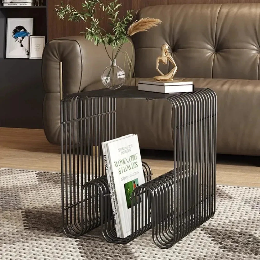 Nordic Metal Coffee Tables with Storage Modern Accent Tables for Sofa Creative Newspaper Display Rack Living Room Coffee Table Oasis Select