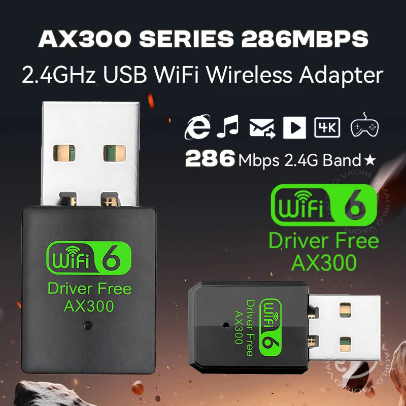 WIFI 6 802.11AX USB WiFi Wireless Adapter AX300 Network Card 2.4G Wi-Fi Mini Dongle Receiver For PC/Laptop Win7/10/11 Drive Free Oasis Select