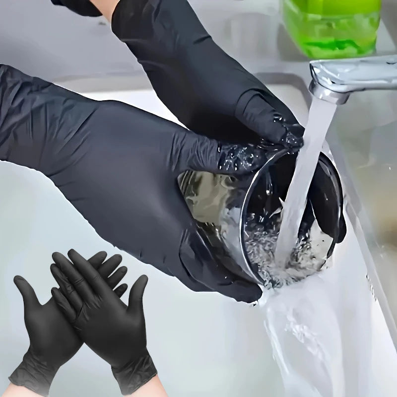20/100Pc Housework Strong Black Disposable Nitrile Gloves PVC Latex Free AntiStatic Garden Pet Care Tattoo Work Oil-proof Gloves Oasis Select