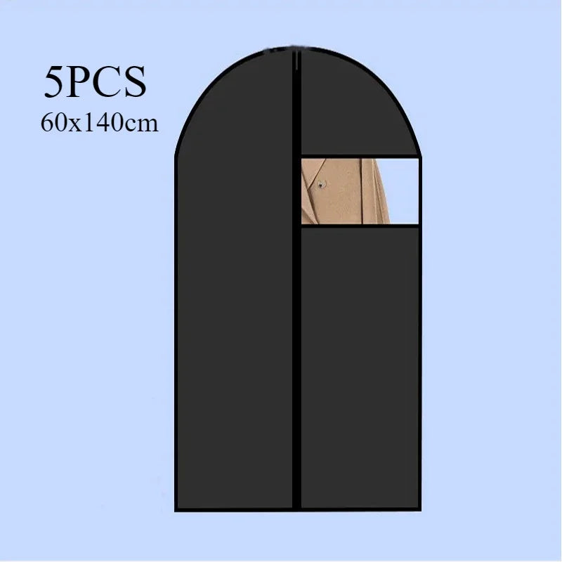 5PCS Dustproof Clothing Covers Waterproof Clothes Dust Cover Coat Suit Dress Protector Hanging Garment Bags Closet Organizer Oasis Select 5pcs Black-60X140CM