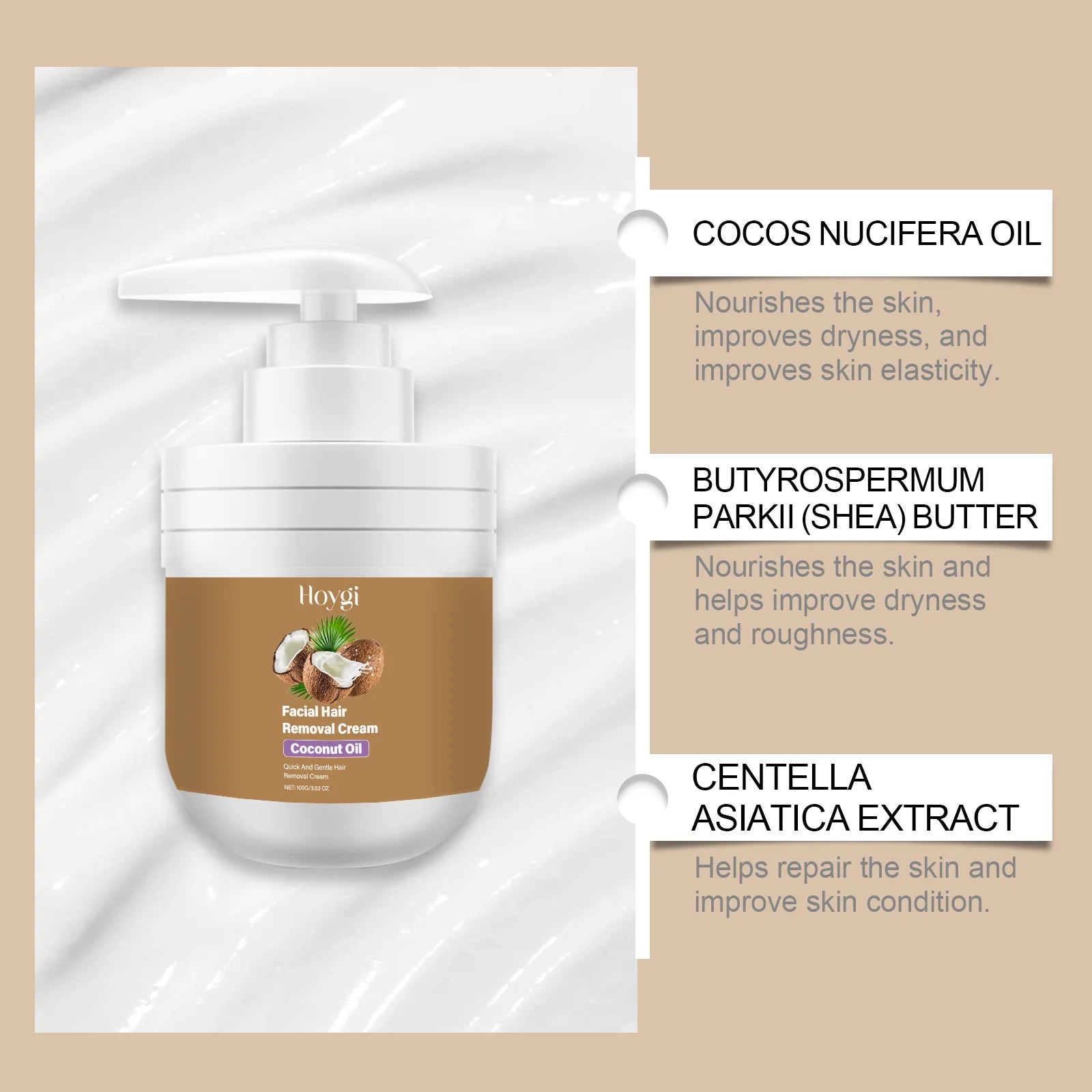 Coconut Facial Hair Removal Cream Painless No Irritation Reduce Redness Soothing Growth Inhibitor Smoothing Body Depilatory Crea Oasis Select