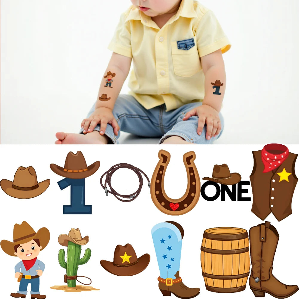54-Piece Cowboy Temporary Tattoos for Kids – Waterproof Stickers Temporary Tattoo Stickers Oasis Select