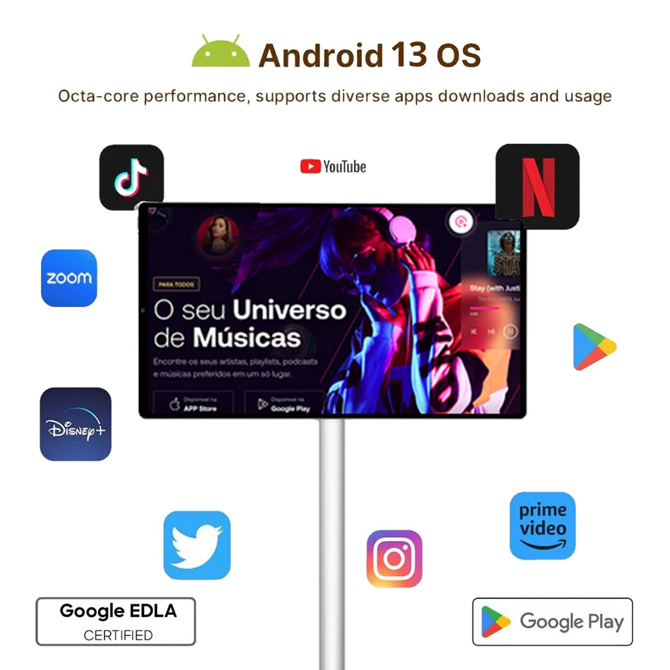 Smart Television 21.5" Inch Portable Tv Rollable Touch Screen Monitor Smart Digital Signage Display Mobile Portable Smart Tvs Oasis Select