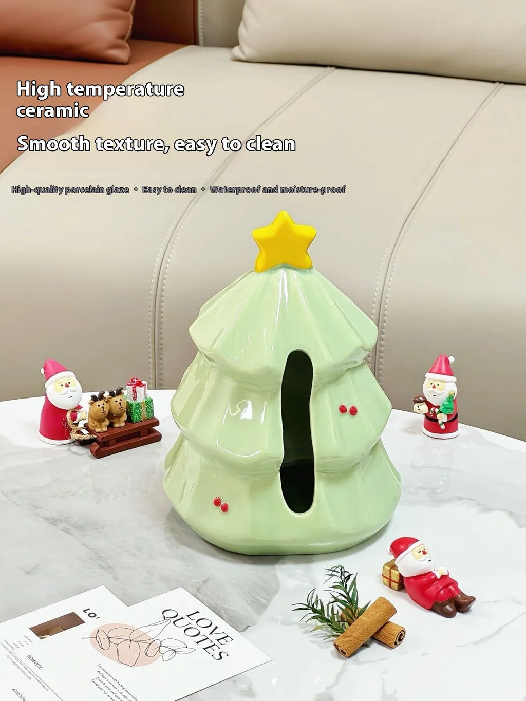 Creative Ceramic Tissue Box Christmas Tree Festive Atmosphere Tissue Box Napkin Box Table Decoration Restaurant Storage Oasis Select