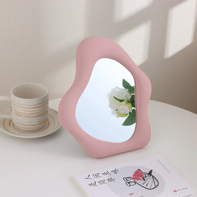Fashion Silver Decorative Mirrors Electroplated Laser Makeup Mirror for Women Corrugated Irregular Cosmetic Mirror Room Decor Oasis Select 5