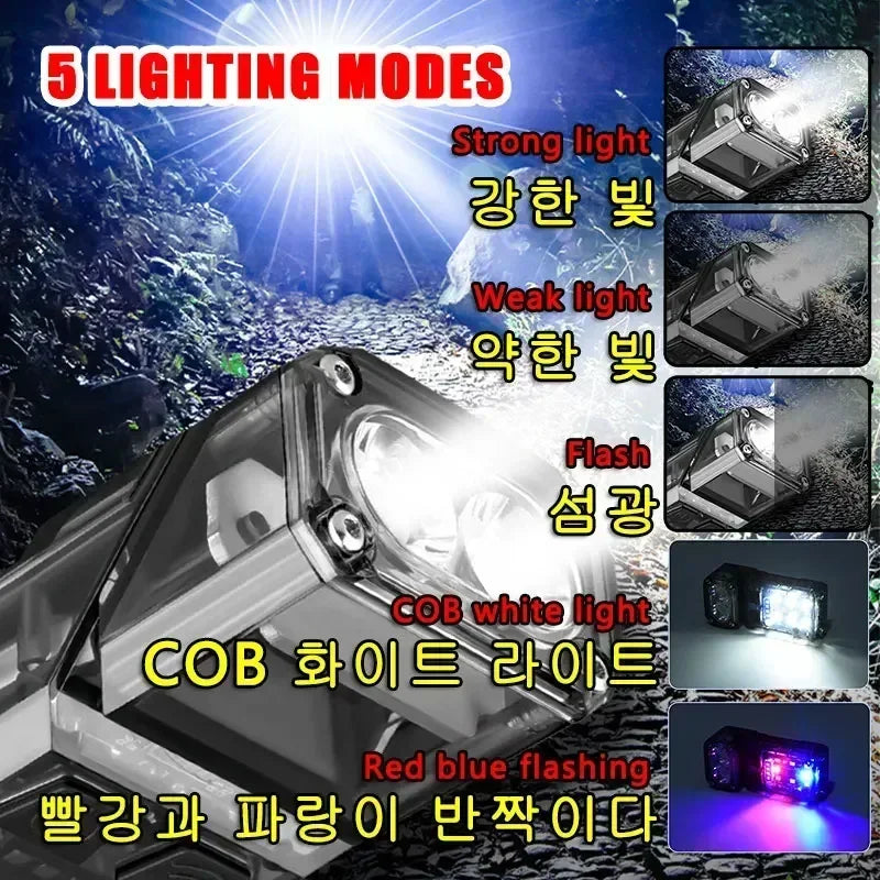 Multi-function Portable Mini Keychain Light Led High Bright Flashlight Dual Light Source Outdoor Camping Fishing Tool Head Lamp Oasis Select