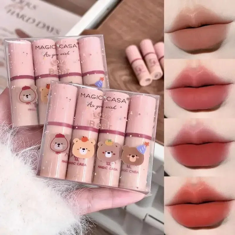 MAGIC CASA 4-Pc Bear Matte Liquid Lipstick Set – Waterproof