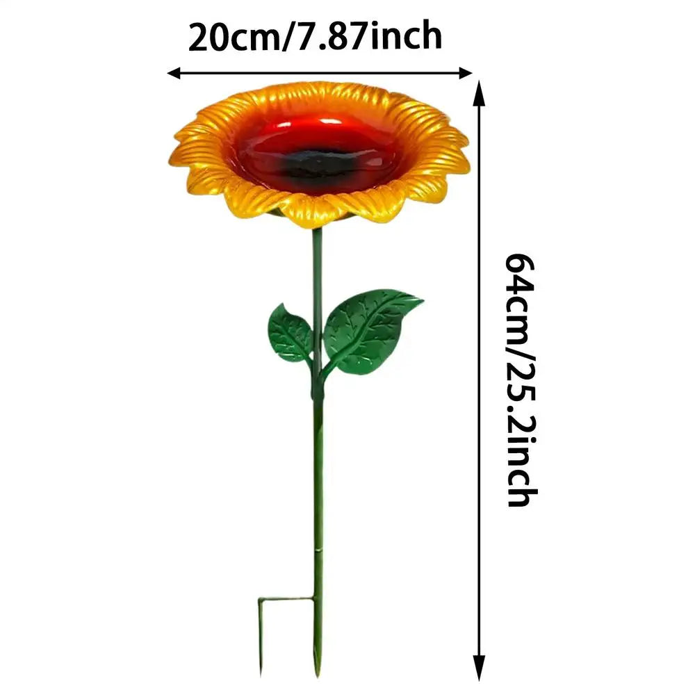Outdoor Bird Bath Weatherproof Metal Sunflower with Stake Metal Bird Bath Feeding Bowl for Hummingbird Finch Chickadee Bee Oasis Select Yellow