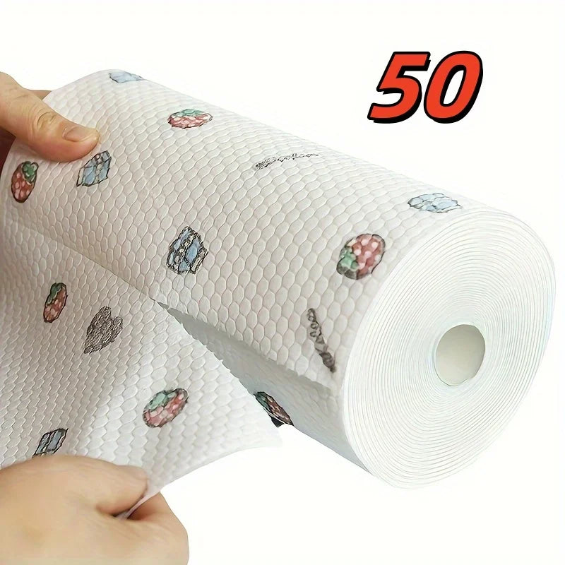 50 100pcs/roll Dishcloth Absorbent Thickened Kitchen Paper Dry Wet Use Non Greasy Random Pattern for Sink Cleaning Dishwashing Oasis Select 50pcs 1 roll Random pattern