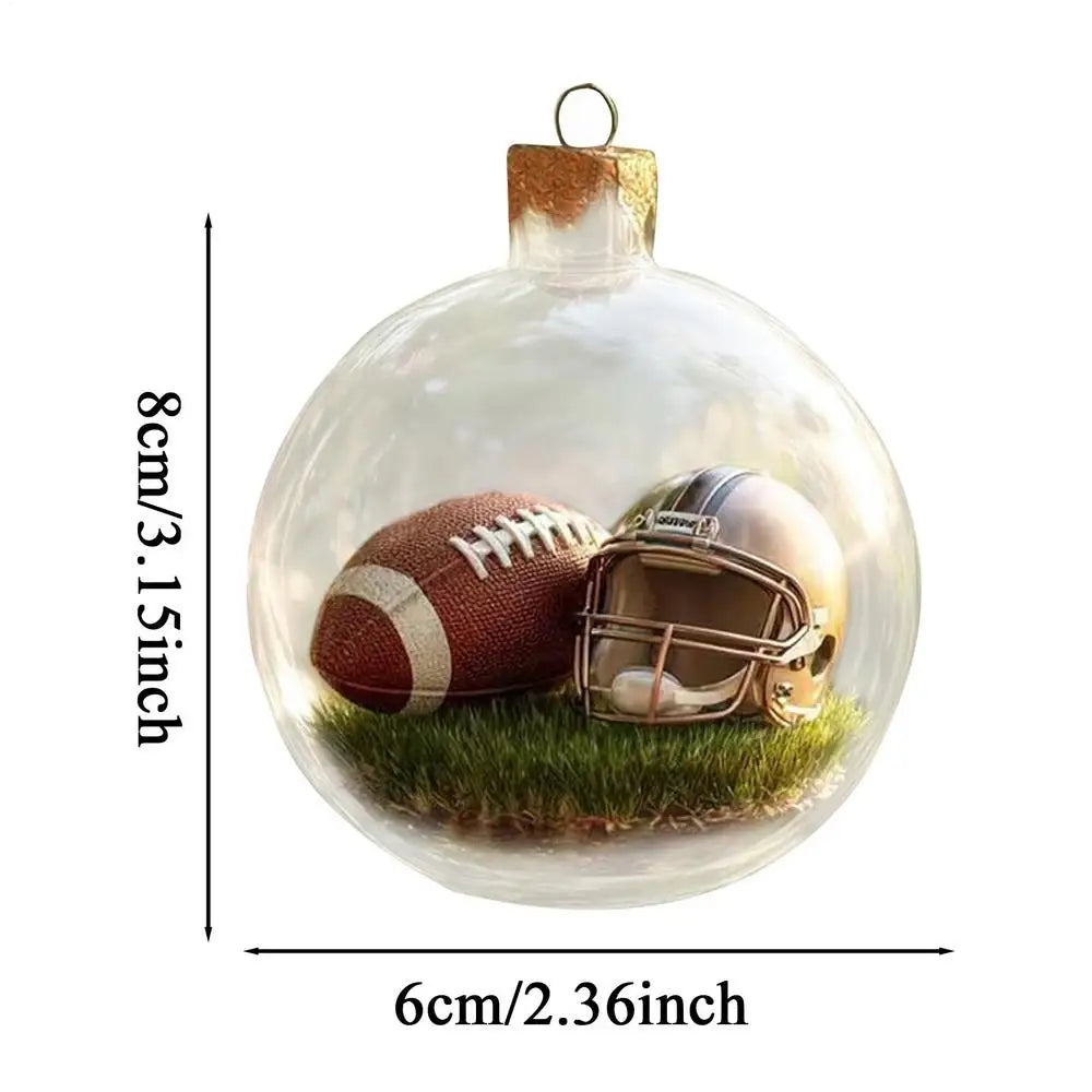 Sports Theme Christmas Ornament Ball Miniature Football Basketball Game Scene Inside Ball Hanging Decor for Tree Mantel Garland Oasis Select football
