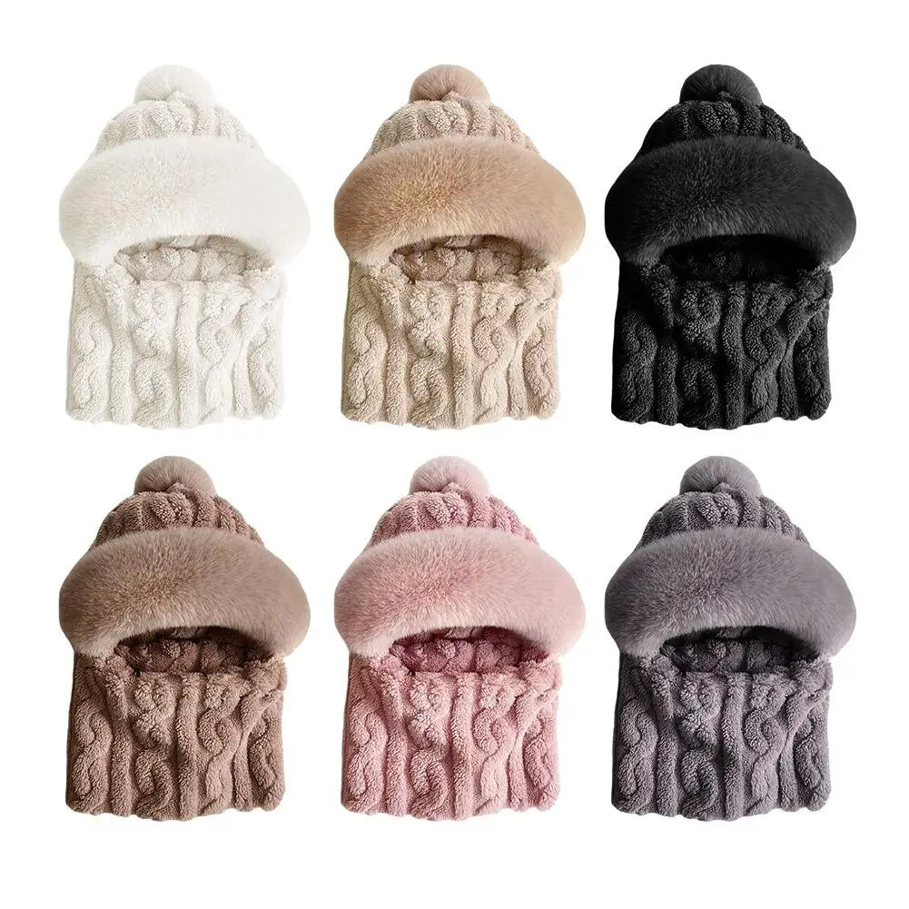 Women's Hooded Plush Winter Beanie – Windproof Fleece Cycling Hat Hooded Winter Beanie Oasis Select