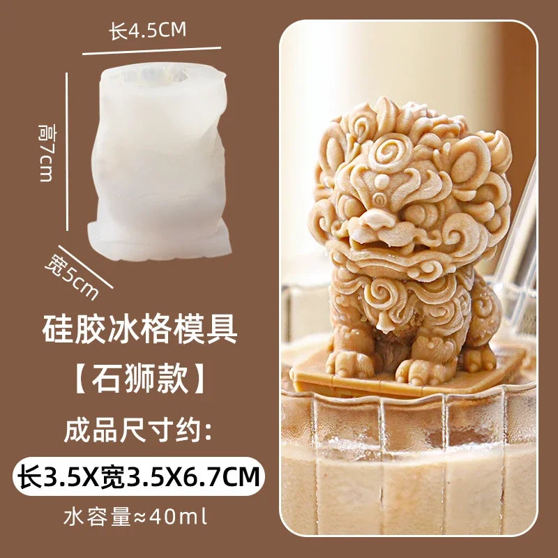 Home Lion Bear Ice Cube Mold Lion Pagoda Silicone Ice Lattice Coffee Milk Tea Refrigerator Creative Ice Grinding Tools Oasis Select A